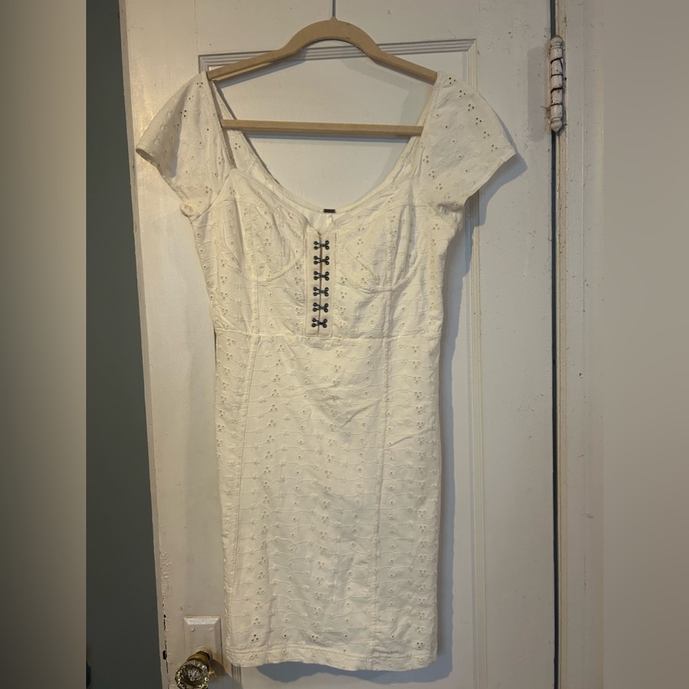 Free People White Eyelet Corset Dress, Sz M